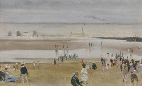 Philip Wilson Steer Shore Scene with Bathing Huts and Figures