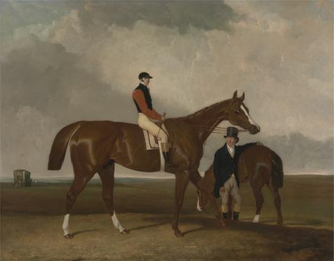 Abraham Cooper 'Elis' at Doncaster, Ridden by John Day, with his Van in the Background