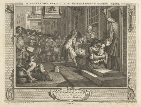 William Hogarth Plate 6, The Industrious 'Prentice Out of his Time and Married to his Master's Daughter