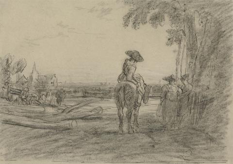 Sir Augustus Wall Callcott Woman on a Horse with Two Standing Women Overlooking a Landscape