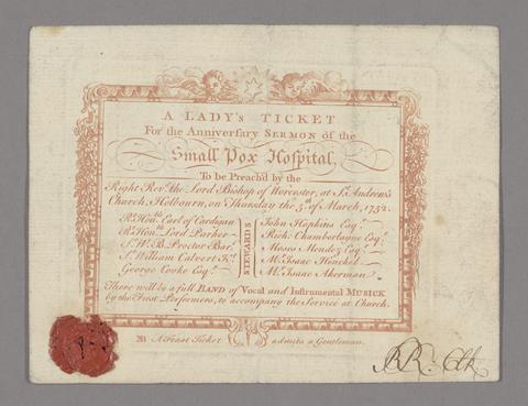  A lady's ticket for the anniversary sermon of the Small Pox Hospital :