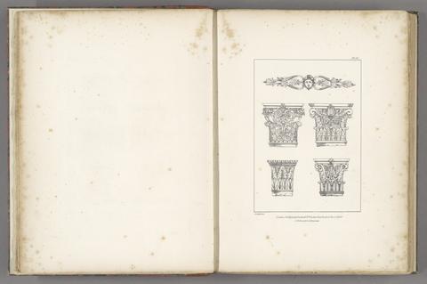 Architectural ornaments, or, A collection of capitals, friezes, roses, entablatures, mouldings, &c. : drawn on stone, from the antique.