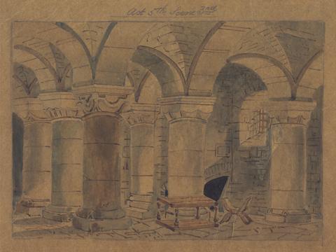 George Cressal Ellis Design for Setting of Charles Kean's Richard II at the Princess's Theatre on March 12, 1857, Act 5, Scene 3