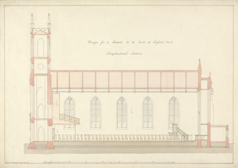Lewis Vulliamy Design for a Chapel at Enfield: Longitudinal Section