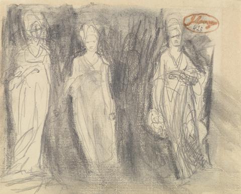 Three Standing Female Figures in Classical Dress