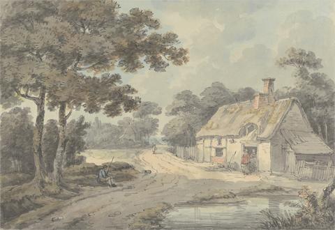Master of the Wire Line Country Scene: Cottage and Figures on a Winding Road