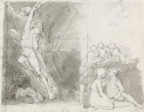 John Flaxman Illustration to Milton's Paradise Lost: Adam and Eve Guarded by the Angels