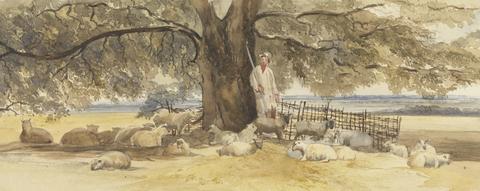 Arthur James Stark A Shepherd with Flock Beneath a Large Tree