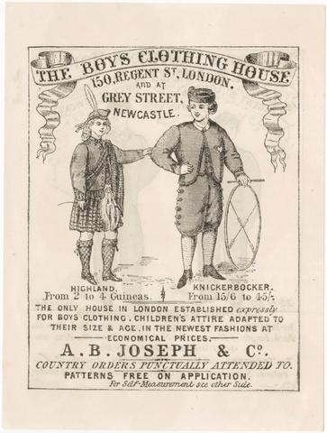 The Boys Clothing House, A.B. Joseph & Co. : 150 Regent St., London : Grey St. Newcastle.