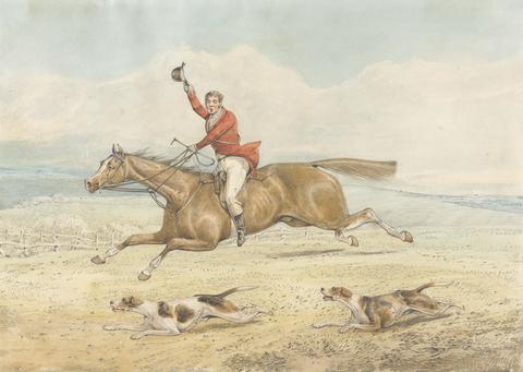 Henry Thomas Alken A Whipper-In and a Couple of Hounds Running Hard in Open Country