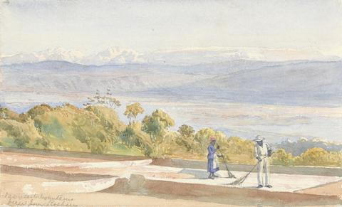 Lionel Grimston Fawkes Jamaica: the barbecue on the Rosebery Plantation, with the Manchester Mountains in the distance