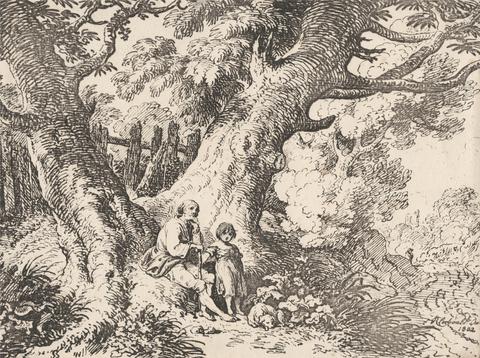 Richard Corbould Old Trees with Old Man, Child and Dog