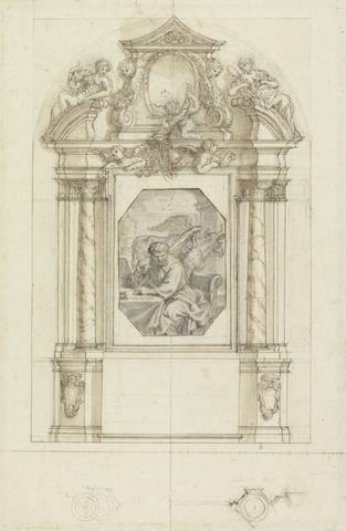 unknown artist Design for an Altarpiece with a drawing of St. Luke mounted at the center