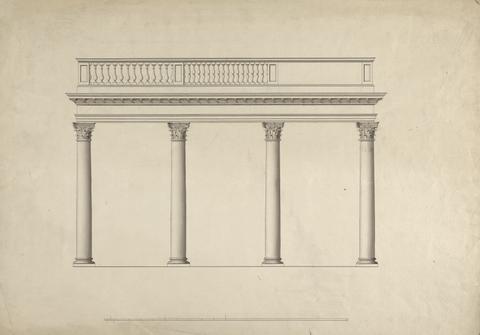 James Wyatt Cobham Hall, Kent: Elevation of Colonnade with Balustraded Parapet