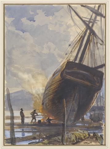 Joseph Severn Caulking the Schooner, Falmouth Harbour