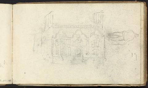 Thomas Bradshaw Album of Landscape and Figure Studies: Facade of a House and Sketch of a Man With a Cane