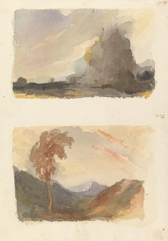 Thomas Sully Two Drawings on One Sheet: Landscape with Large Cliff in Foreground - Cuyp's Principle (no. 3); Landscape with Tree in Foreground, Mountains in Distance - Both's Principle (no. 4)