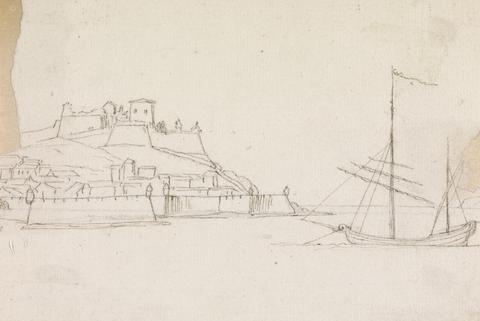 Henry Swinburne Palace, Surrounded by, Fortification Walls,with Sea and Sailboat in the Foreground