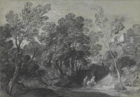 Thomas Gainsborough RA Wooded Landscape with Figures and Houses on the Hill