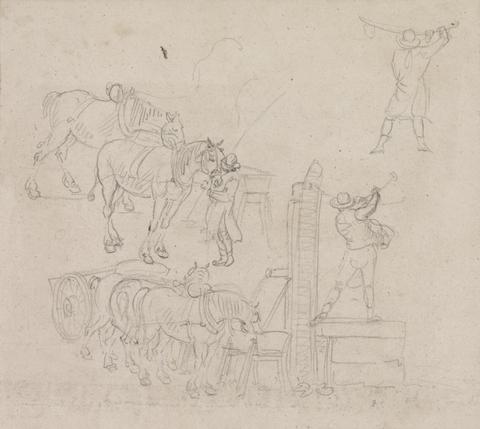 Paul Sandby RA Studies of a Carter Pumping Water For His Horses