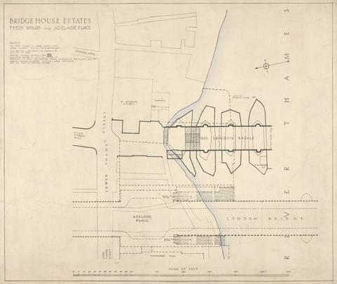 unknown artist Plan of Bridge House Estates---Fresh Wharf and Adlaide Place