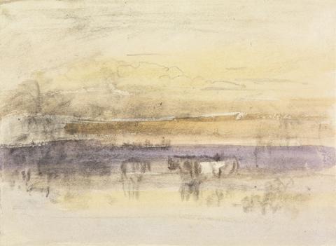 John Varley Cattle Watering at Sunset