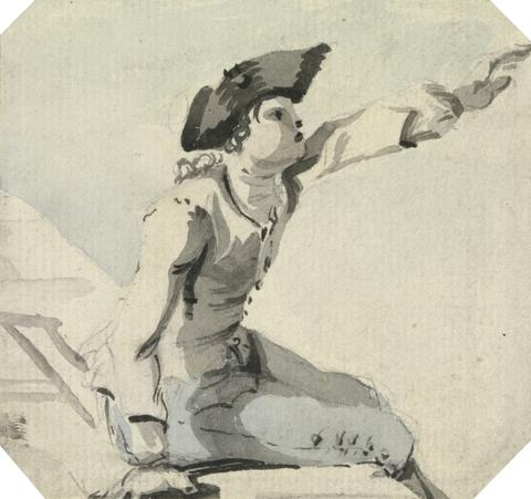 William Marlow Man Seated on a Parapet Waving his Left Arm