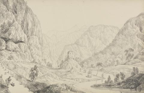 Sir Charles D'Oyly Album of 30 Views in the Tyrol and Italy: View on the Eisak near Mittenwald, 27th Oct.r 1840