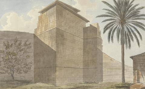 Willey Reveley Views in the Levant: Corner of a Stone Building with Palm Tree at Right