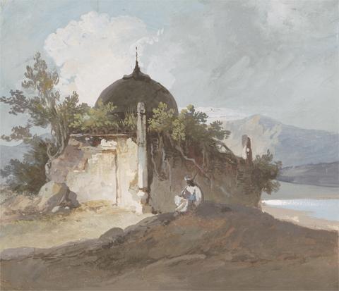 George Chinnery Figure Seated by an Indian Temple
