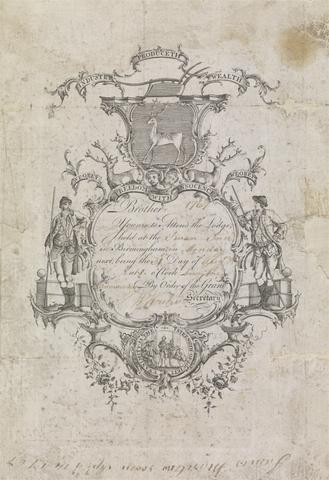 unknown artist Invitation to Masonic Meeting held at the Swan Inn, Birmingham, 31 August 1767