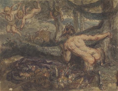 Robert Smirke Pan, Spying, From Behind a Tree, at Putti, Shooting Arrows
