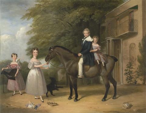 Henry Barraud Children with Horse and Dog