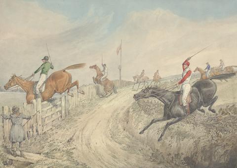 Henry Thomas Alken Steeplechasing: The Field Jumping Into and Out of a Lane
