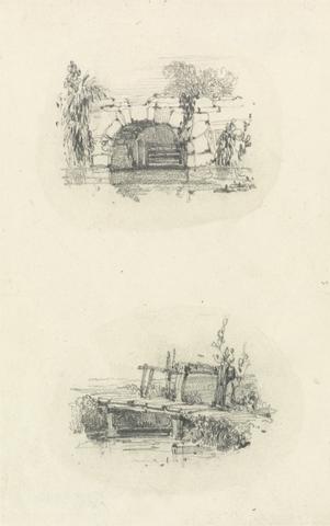 William Callow Stone Bridge; Wooden Footbridge (two drawings)