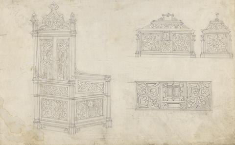Augustus Welby Northmore Pugin Design for a Gothic Chair and Box