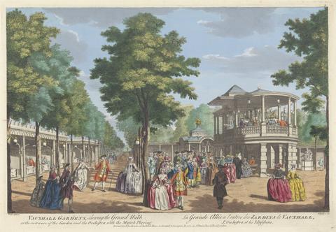 John S. Muller Vauxhall Gardens shewing the Grand Walk at the Entrance of the Garden and the Orchestra with the Music Playing