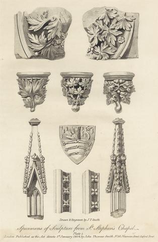 John Thomas Smith Specimens of Sculpture from St. Stephen's Chapel - Plate I