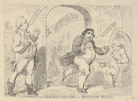 James Gillray The Bolgna Sausages or Opposition Flux'd