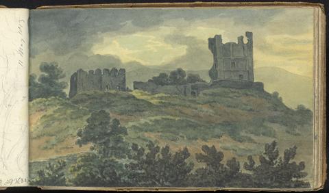 Album of Landscape and Figure Studies: Castle Ruins on a Hilltop