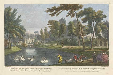 George Bickham A View to the Grotto of the Serpentine River in the Alder Grove in the Gardens of Earl Temple at Stow, in Buckinghamshire