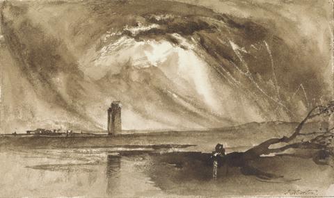 John Martin Landscape with Tower and Approaching Storm