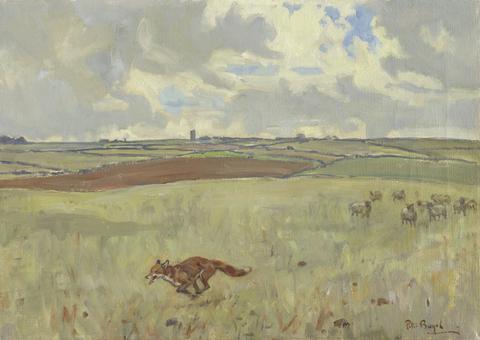 Peter Biegel A Fox on the Run - Gidding Windmill in the Distance