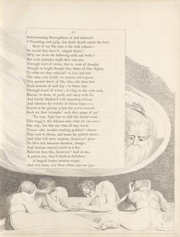 William Blake Plate 29 (page 57): 'Trembling each gulp, lest death should snatch the bowl'