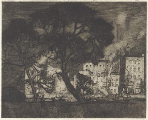 Sir Frank William Brangwyn Trees and Factory at Hammersmith