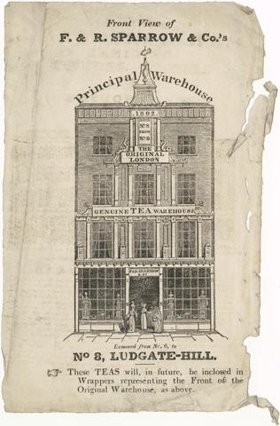 Frederick & Robert Sparrow & Co., creator. Front views of F. & R. Sparrow & Co.'s original London genuine tea warehouses.