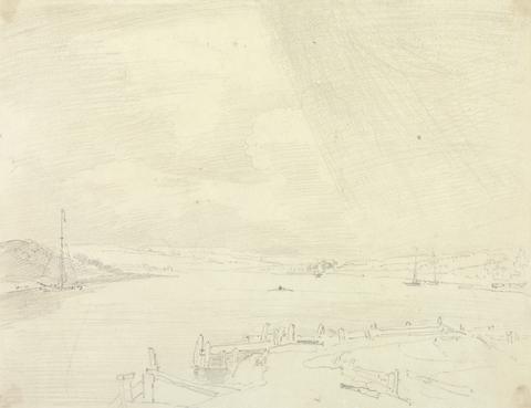 Capt. Thomas Hastings Sketch of a Seaside Landscape with Pier in Foreground, Isle of Wight