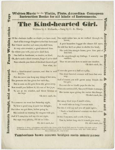 The kind-hearted girl / written by J. Richards ; sung by C.R. Sharp.