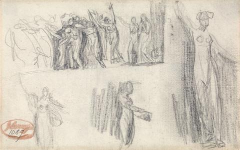 George Romney Women and Children Fleeing and Three Sketches of a Standing Female Figure
