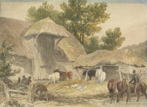 Robert Hills Farmyard with Horses Waiting